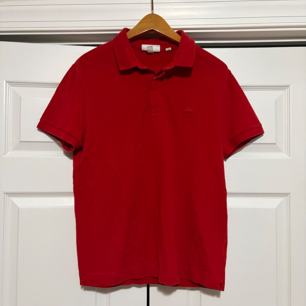 Lacoste Polo Shirt Mens M Red Designer Golf Business Cotton Light Logo Colorful